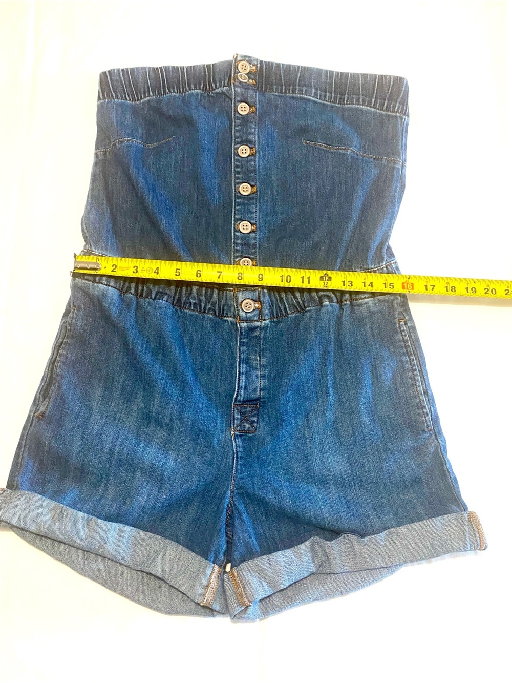 Anthropologie Pilcro Strapless Denim Romper Medium Blue Wash Cotton M Boho - Picture 11 of 15